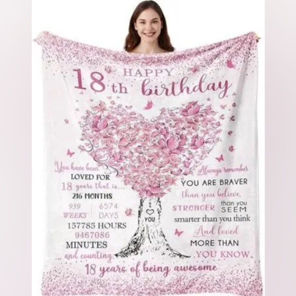 18th Birthday Decorative Blanket, Pink and Black Design, 51x59 inches